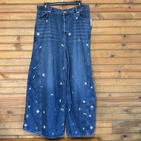 Free People Denim - Free People We The Free Westward Under The Sea Wide Leg Jeans Size 32** Nautical